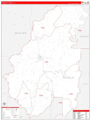 Franklin County, LA RedLine style ZIP Code wall map