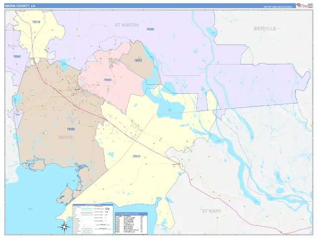 Iberia County, LA ZIP Code Wall Map, ColorCast style