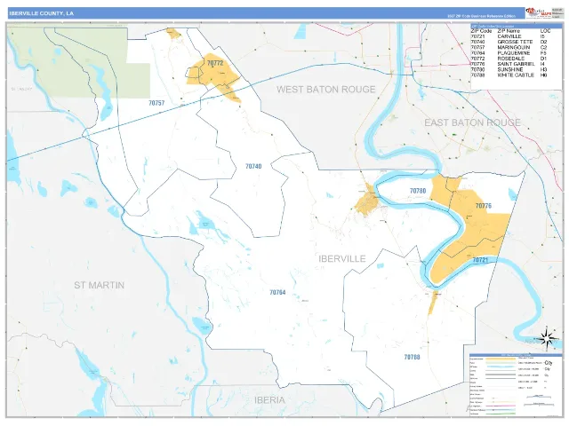 Iberville County, LA ZIP Code Wall Map, Business Reference style
