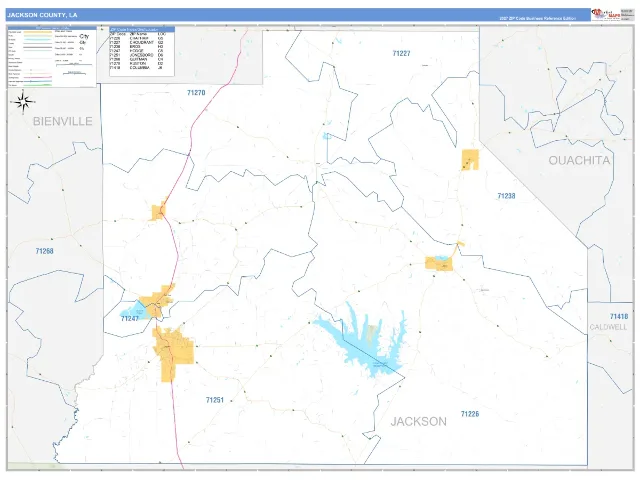 Jackson County, LA ZIP Code Wall Map, Business Reference style