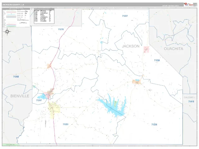 Jackson County, LA ZIP Code Wall Map, Classic style
