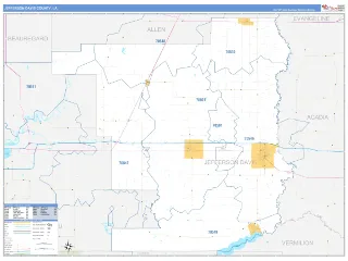 Jefferson Davis County, LA Business Reference style ZIP Code wall map