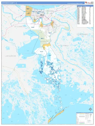 Jefferson County, LA Business Reference style ZIP Code wall map