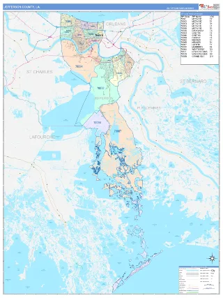 Jefferson County, LA ColorCast style ZIP Code wall map