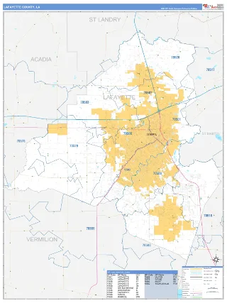 Lafayette County, LA Business Reference style ZIP Code wall map