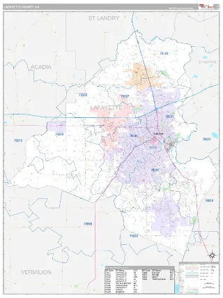 Lafayette County, LA Classic style ZIP Code wall map
