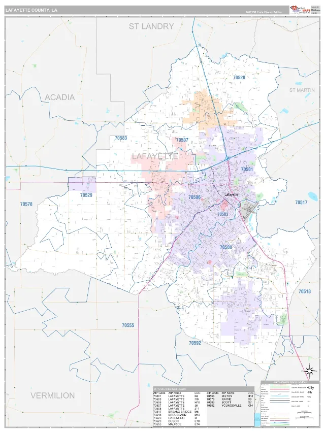Lafayette County, LA ZIP Code Wall Map, Classic style
