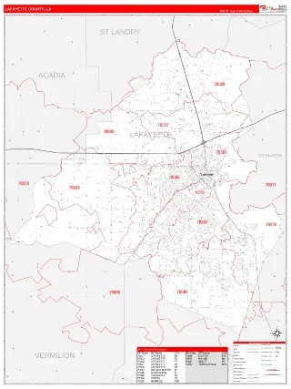 Lafayette County, LA RedLine style ZIP Code wall map