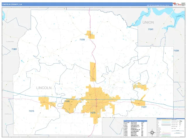 Lincoln County, LA ZIP Code Wall Map, Business Reference style