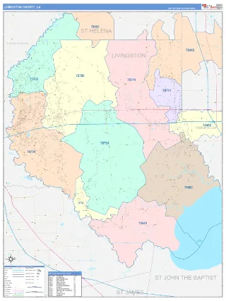 Livingston County, LA ColorCast style ZIP Code wall map