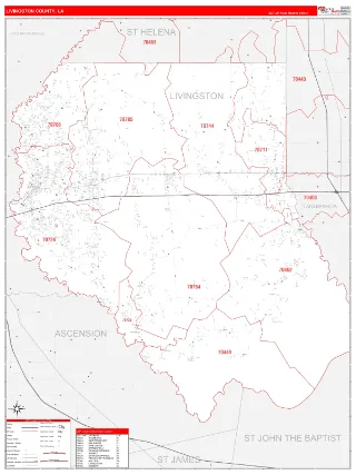 Livingston County, LA RedLine style ZIP Code wall map