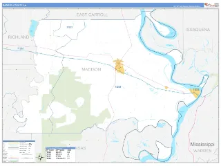 Madison County, LA Business Reference style ZIP Code wall map