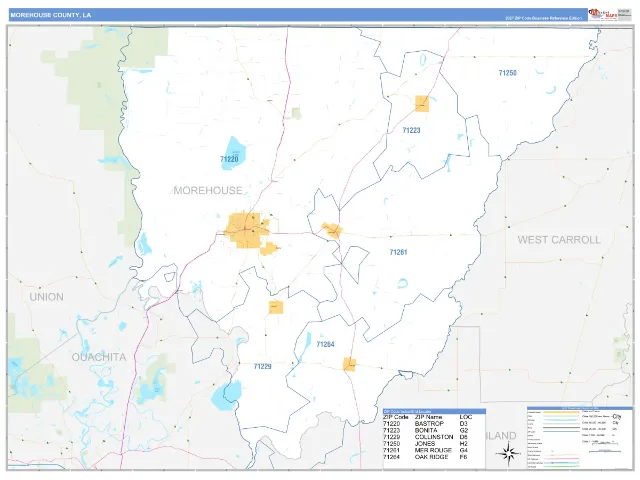 Morehouse County, LA ZIP Code Wall Map, Business Reference style