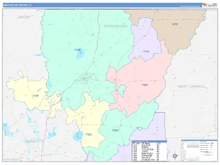 Morehouse County, LA ColorCast style ZIP Code wall map