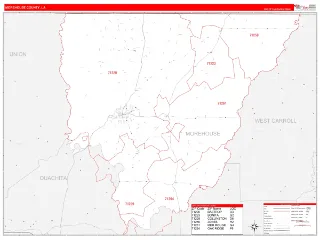 Morehouse County, LA RedLine style ZIP Code wall map