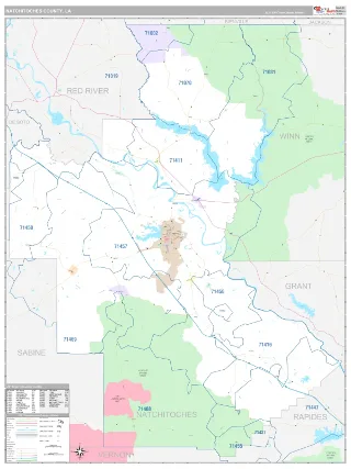 Natchitoches County, LA Classic style ZIP Code wall map