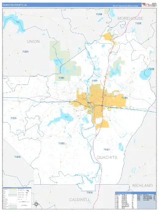 Ouachita County, LA Business Reference style ZIP Code wall map