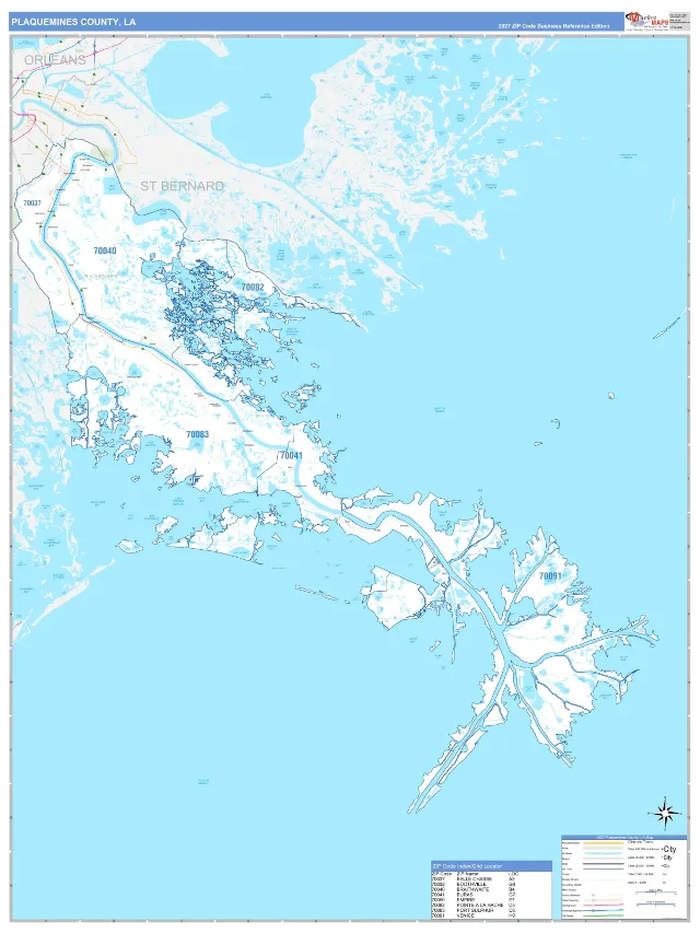 Plaquemines County, LA ZIP Code Wall Map, Business Reference style