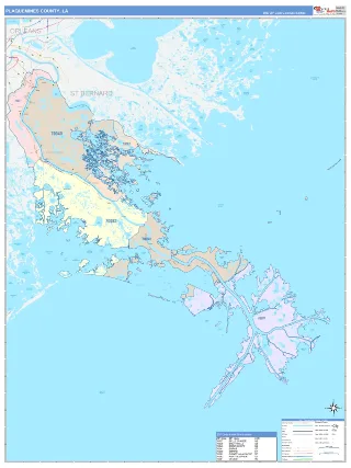 Plaquemines County, LA ColorCast style ZIP Code wall map