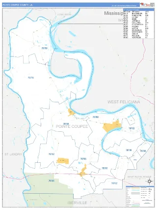Pointe Coupee County, LA Business Reference style ZIP Code wall map
