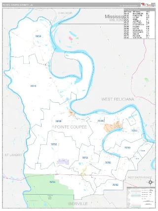 Pointe Coupee County, LA Classic style ZIP Code wall map