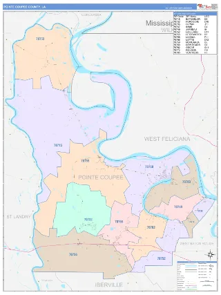 Pointe Coupee County, LA ColorCast style ZIP Code wall map