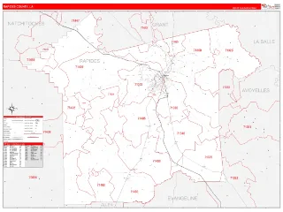 Rapides County, LA RedLine style ZIP Code wall map