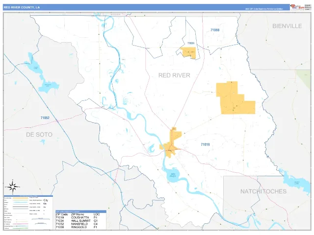 Red River County, LA ZIP Code Wall Map, Business Reference style