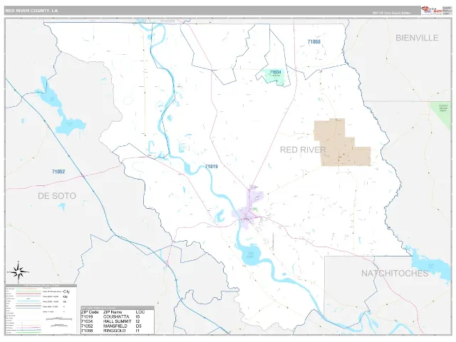Red River County, LA ZIP Code Wall Map, Classic style