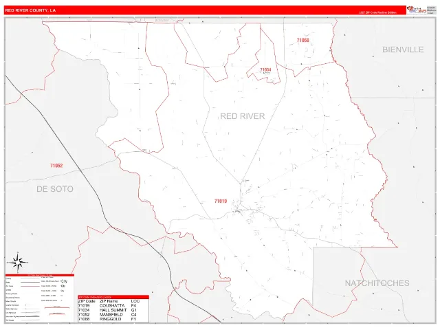 Red River County, LA ZIP Code Wall Map, RedLine style