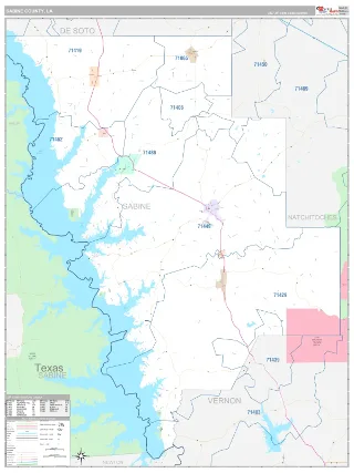 Sabine County, LA Classic style ZIP Code wall map