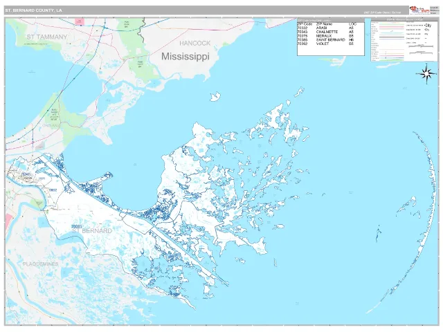 St. Bernard County, LA ZIP Code Wall Map, Classic style