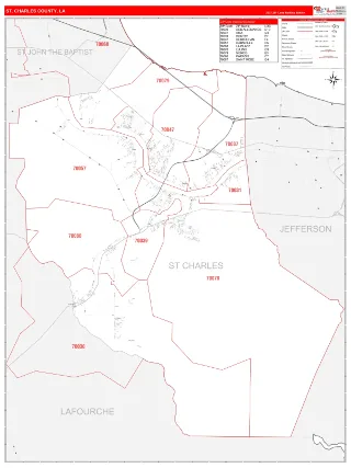 St. Charles County, LA RedLine style ZIP Code wall map