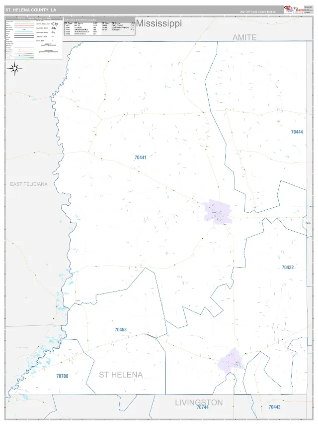 St. Helena County, LA ZIP Code Wall Map, Classic style