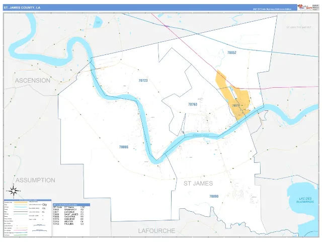 St. James County, LA ZIP Code Wall Map, Business Reference style