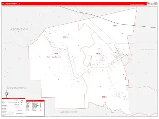 St. James County, LA RedLine style ZIP Code wall map