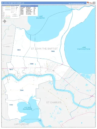 St. John the Baptist County, LA Business Reference style ZIP Code wall map