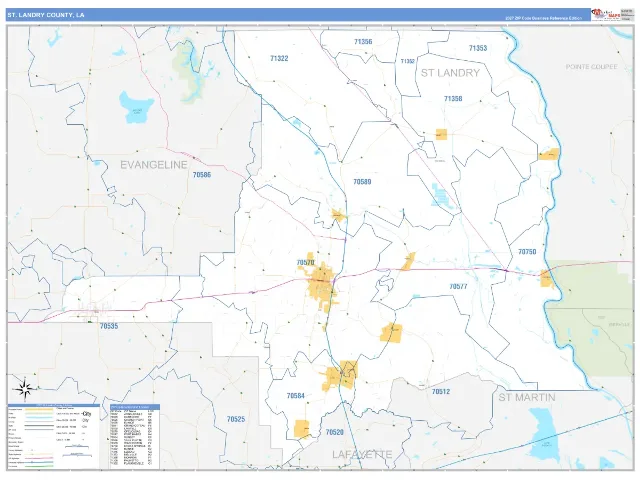 St. Landry County, LA ZIP Code Wall Map, Business Reference style