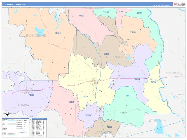St. Landry County, LA ZIP Code Wall Map, ColorCast style