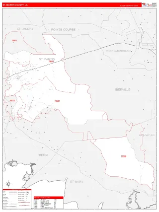 St. Martin County, LA RedLine style ZIP Code wall map