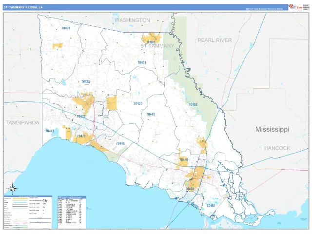 St. Tammany County, LA ZIP Code Wall Map, Business Reference style