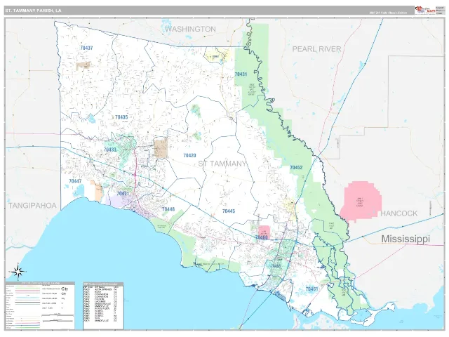 St. Tammany County, LA ZIP Code Wall Map, Classic style