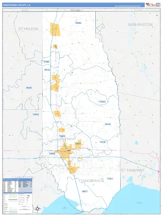 Tangipahoa County, LA Business Reference style ZIP Code wall map
