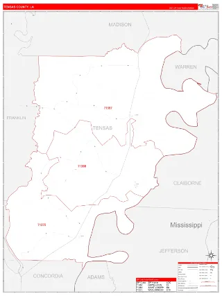 Tensas County, LA RedLine style ZIP Code wall map