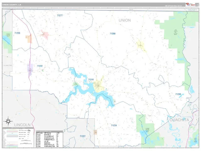 Union County, LA ZIP Code Wall Map, Classic style