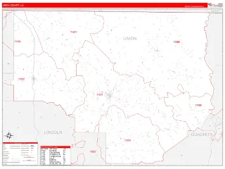 Union County, LA RedLine style ZIP Code wall map