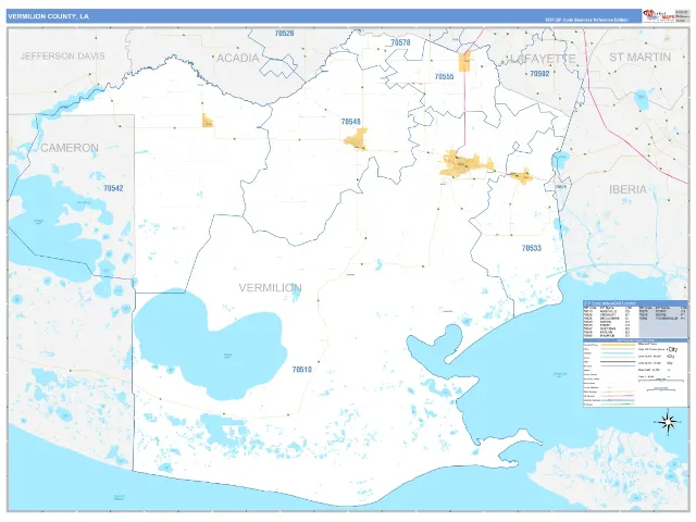 Vermilion County, LA ZIP Code Wall Map, Business Reference style