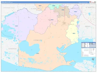 Vermilion County, LA ColorCast style ZIP Code wall map