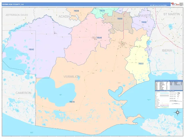 Vermilion County, LA ZIP Code Wall Map, ColorCast style