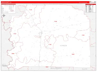 Vernon County, LA RedLine style ZIP Code wall map